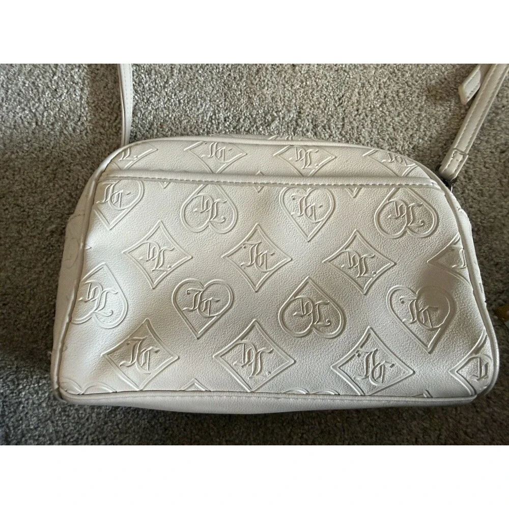 Juicy Couture Cream Embossed JC Monogram Zip Crossbody Bag Adjustable Strap